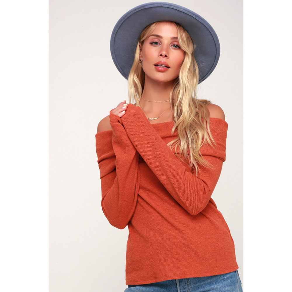 Austra Orange Off-the-Shoulder Knit Sweater Top
